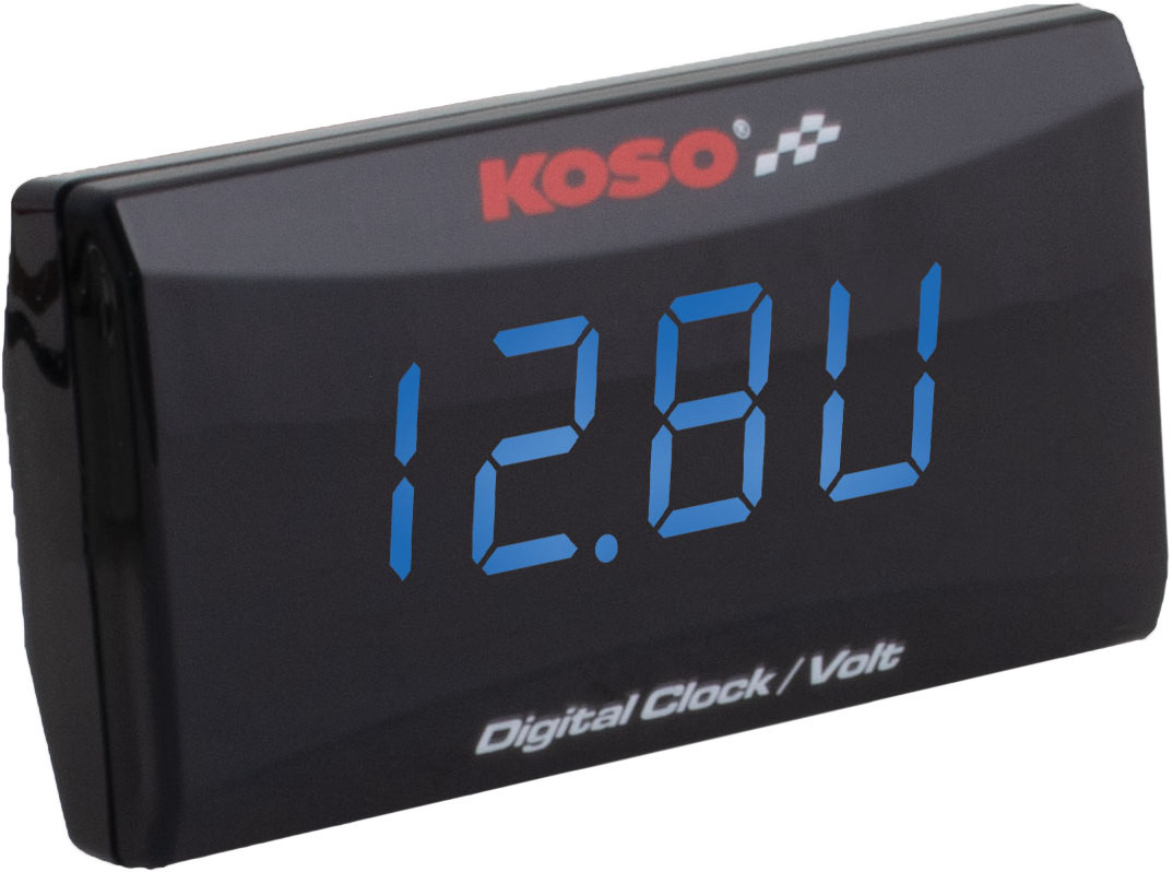 KOSO Super Slim Clock and Volt Meter with Blue Display - Universal Fit for Cars and Motorcycles