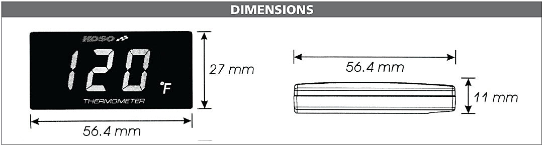 KOSO BA024B11 Super Slim Blue Display Temperature Gauge for Motorcycle and ATV