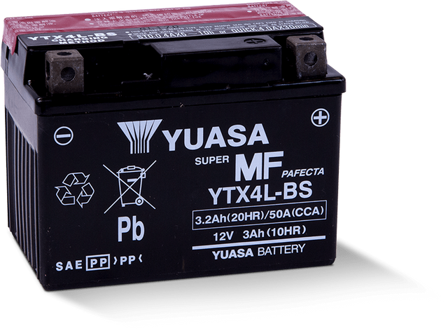 Yuasa YTX4L-BS Maintenance Free AGM 12-Volt Battery w/Bottle