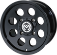 Moose Offroad 26x7 Inch Front Wheel with Black Finish - 4x110 Bolt Pattern, 4+3 Offset, Fits Jeep, Toyota, Ford Vehicles - Part Number 26MO127110GB4