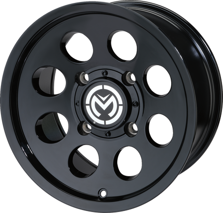 Moose Offroad 26x7 Inch Front Wheel with Black Finish - 4x110 Bolt Pattern, 4+3 Offset, Fits Jeep, Toyota, Ford Vehicles - Part Number 26MO127110GB4