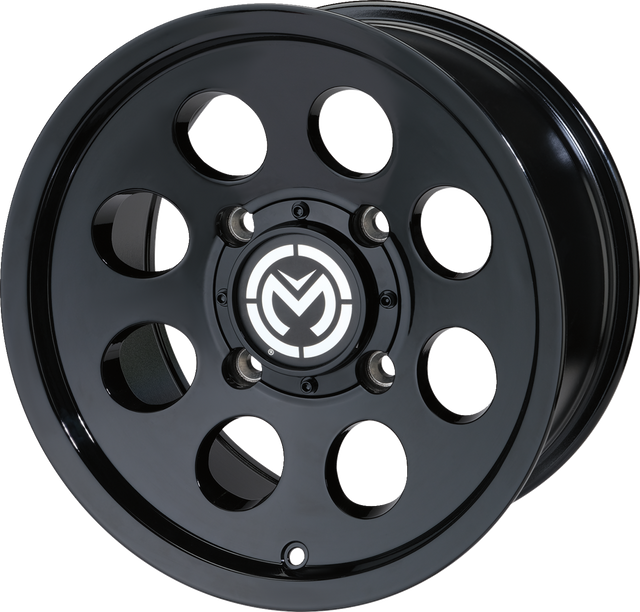Moose Offroad 26x7 Inch Front Wheel with Black Finish - 4x110 Bolt Pattern, 4+3 Offset, Fits Jeep, Toyota, Ford Vehicles - Part Number 26MO127110GB4