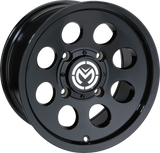 Moose Offroad 26x7 Inch Front Wheel with Black Finish - 4x110 Bolt Pattern, 4+3 Offset, Fits Jeep, Toyota, Ford Vehicles - Part Number 26MO127110GB4