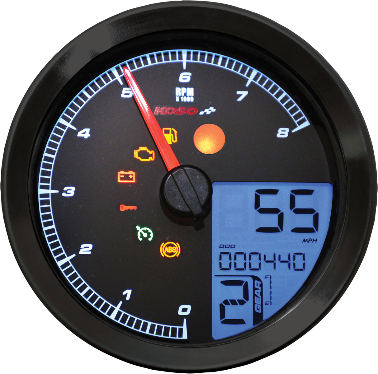 KOSO BA051231 Speedo / Tach Black Bezel LCD Color Change Display for Harley Davidson XL1200T, FXDLS, XL883N Models