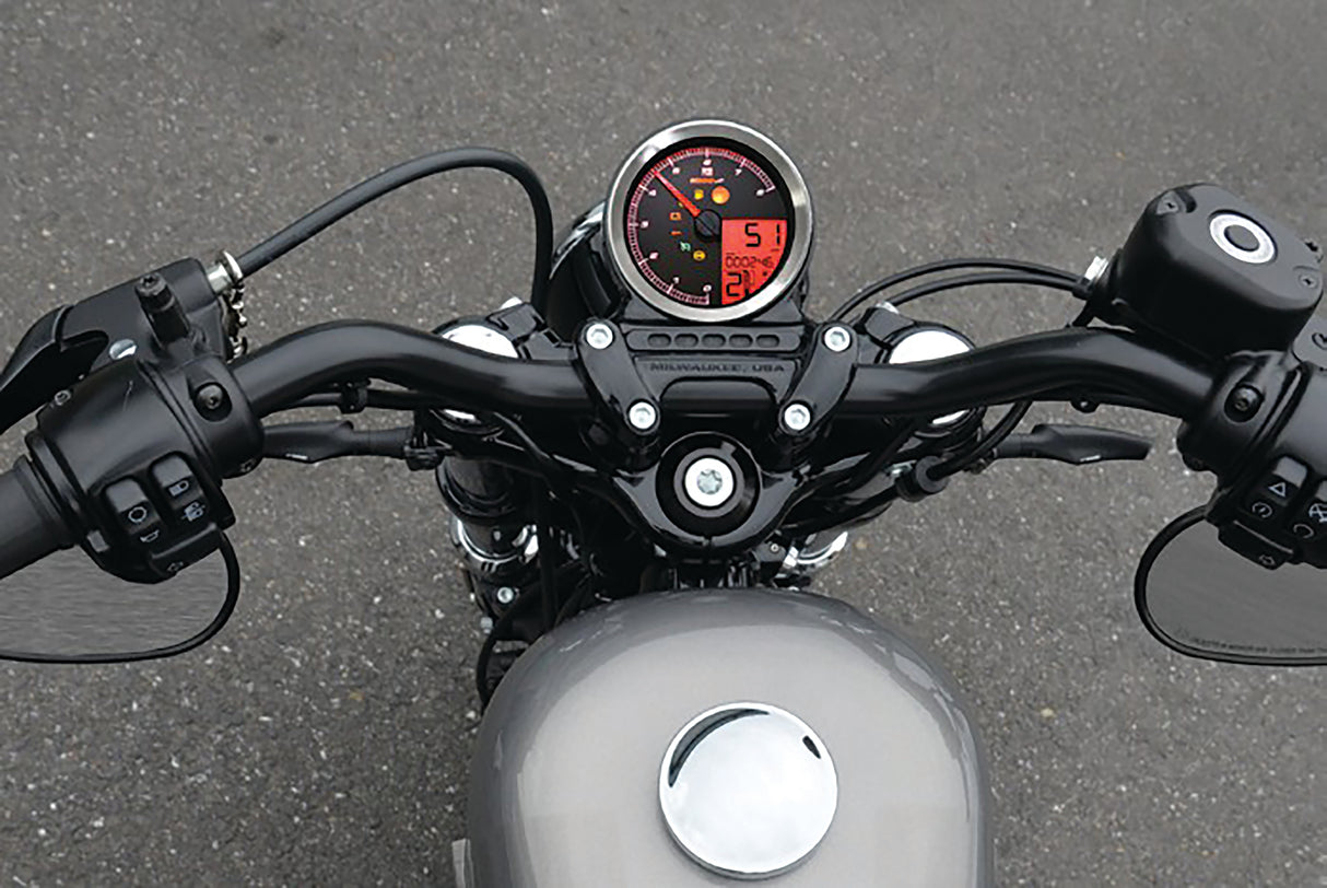 KOSO BA051201 Speedo / Tach Silver Bezel LCD Color Change Display for Harley Davidson XL883N, XL883L, Softail, Dyna, and Sportster Models