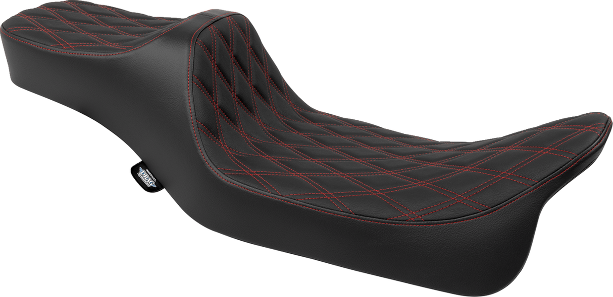 Drag Specialties Seats Predator III Extended Reach Double Diamond Seat for Harley FLH/FLT 2008-2024 with Red Stitching - Part 4687D