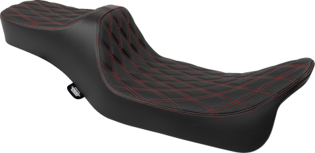 Drag Specialties Seats Predator III Extended Reach Double Diamond Seat for Harley FLH/FLT 2008-2024 with Red Stitching - Part 4687D
