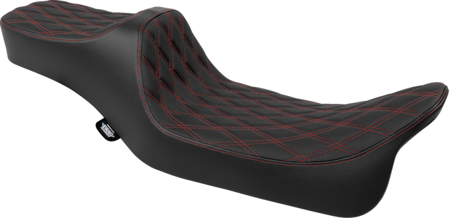 Drag Specialties Seats Predator III Extended Reach Double Diamond Seat for Harley FLH/FLT 2008-2024 with Red Stitching - Part 4687D