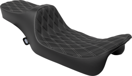 Drag Specialties Seats Predator III Extended Reach Double Diamond Seat for Harley FLH/FLT 2008-2024 with Silver Stitching