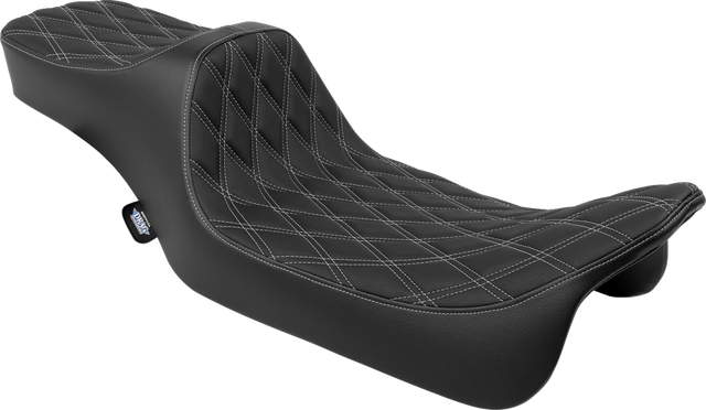 Drag Specialties Seats Predator III Extended Reach Double Diamond Seat for Harley FLH/FLT 2008-2024 with Silver Stitching
