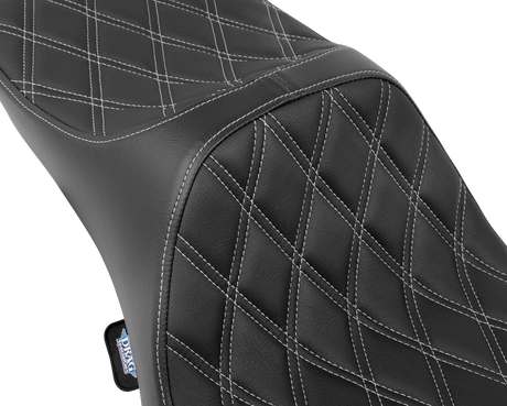 Drag Specialties Seats Predator III Extended Reach Double Diamond Seat for Harley FLH/FLT 2008-2024 with Silver Stitching