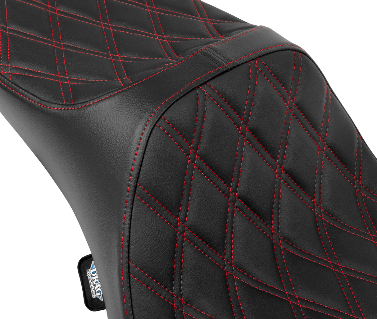 Drag Specialties Seats Predator III Extended Reach Double Diamond Seat for Harley FLH/FLT 2008-2024 with Red Stitching - Part 4687D