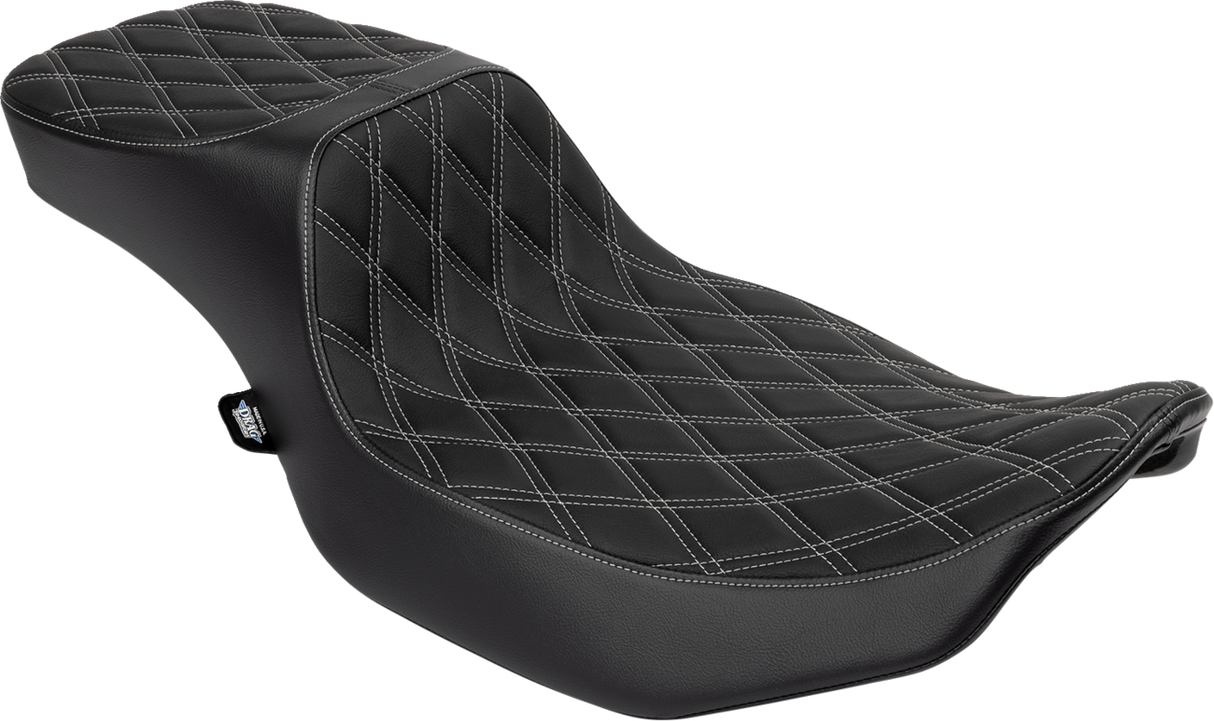 Drag Specialties Seats Performance Predator 2-Up Seat with Extended Reach for Harley-Davidson Touring Models – Silver Double Diamond Stitch, Part #4691C