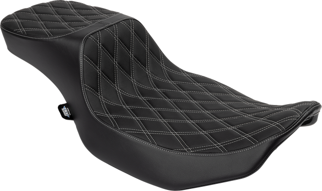 Drag Specialties Seats Performance Predator 2-Up Seat with Extended Reach for Harley-Davidson Touring Models – Silver Double Diamond Stitch, Part #4691C