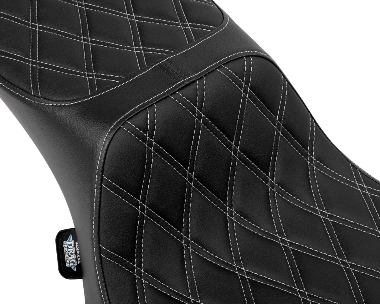 Drag Specialties Seats Performance Predator 2-Up Seat with Extended Reach for Harley-Davidson Touring Models – Silver Double Diamond Stitch, Part #4691C