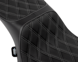 Drag Specialties Seats Performance Predator 2-Up Seat with Extended Reach for Harley-Davidson Touring Models – Silver Double Diamond Stitch, Part #4691C