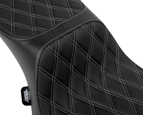 Drag Specialties Seats Performance Predator 2-Up Seat with Extended Reach for Harley-Davidson Touring Models – Silver Double Diamond Stitch, Part #4691C