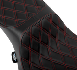 Drag Specialties Seats Performance Predator 2-Up Seat with Extended Reach for Harley-Davidson Models, Red Vinyl with Double Diamond Stitch Part 4691D