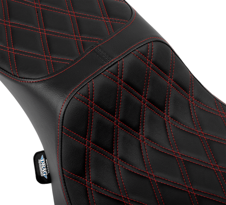 Drag Specialties Seats Performance Predator 2-Up Seat with Extended Reach for Harley-Davidson Models, Red Vinyl with Double Diamond Stitch Part 4691D