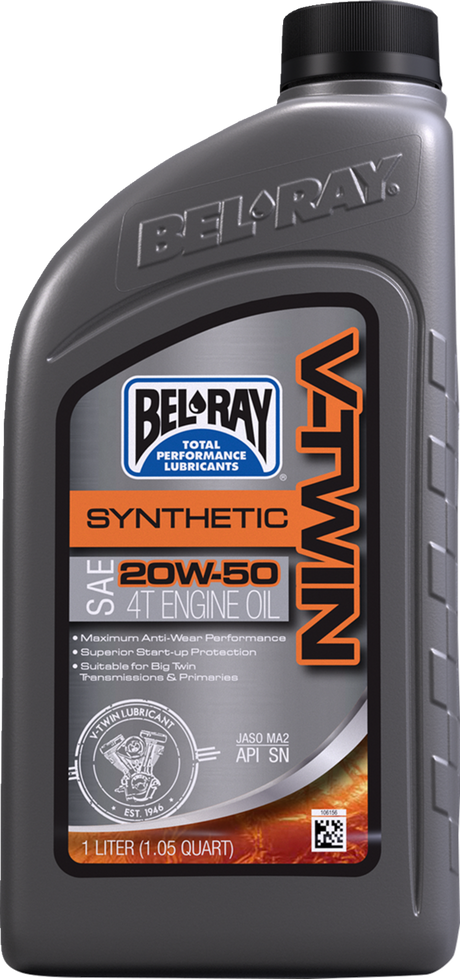 BEL-RAY V-Twin Synthetic Oil 20W-50 - 1 Quart for Harley-Davidson Twin Cam & M8 Engines, Part 303133150160