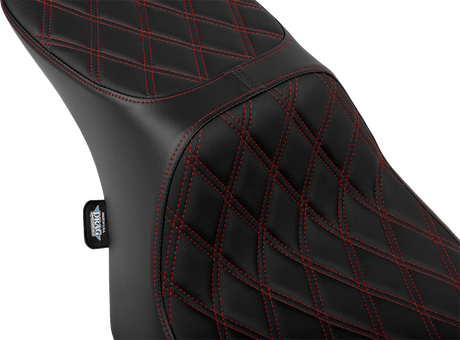 Drag Specialties Seats Predator 2-Up Seat - Vinyl with Double Diamond Red Stitch - Fits 2023-2024 Harley FLT/FLH Models - Part #4692D