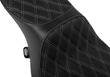 Drag Specialties Seats Predator 2-Up Seat - Vinyl - Double Diamond Silver Stitch for Harley FLTR/FLHX 2023-2024 (Part No. 4692C)