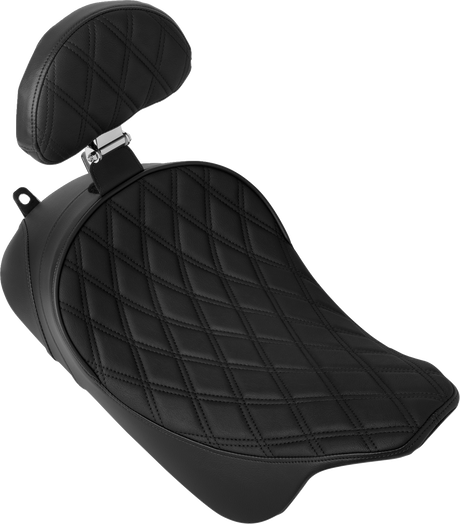 Drag Specialties Seats Solo Front Seat with Backrest Option for Harley-Davidson FL Models 2008-2023, Double Diamond Black Stitch Part 4699B