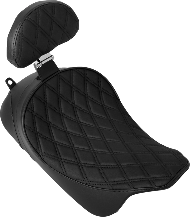 Drag Specialties Seats Solo Front Seat with Backrest Option for Harley-Davidson FL Models 2008-2023, Double Diamond Black Stitch Part 4699B