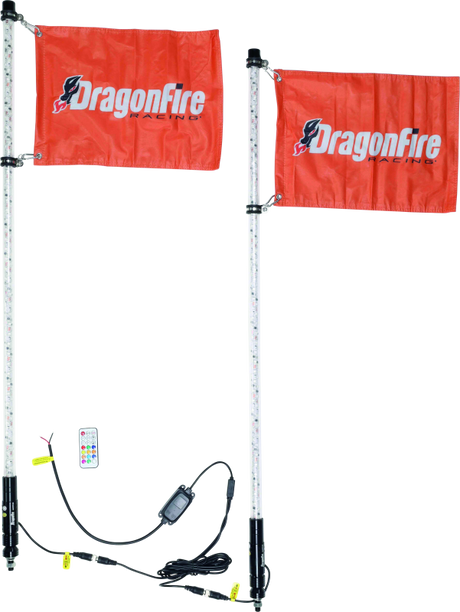 DragonFire Racing 4Ft Spiral LED Light Whips - Clear Pair with Programmable Dance Patterns