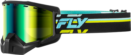 Fly Racing Focus Snow Goggle Black/Hi Vis with Green Mirror and Yellow Lens - Compatible with Snowmobile, Ski, and Snowboard Helmets
