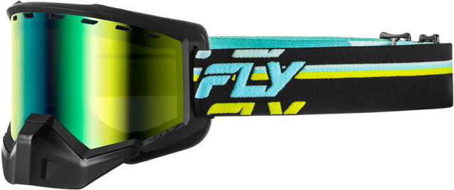Fly Racing Focus Snow Goggle Black/Hi Vis with Green Mirror and Yellow Lens - Compatible with Snowmobile, Ski, and Snowboard Helmets
