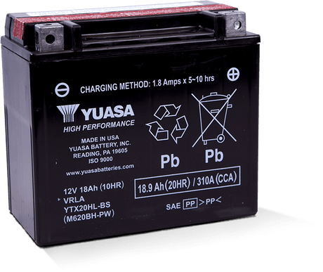 Yuasa YTX20HL-BS-PW High Performance AGM Battery w/Bottle