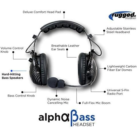 AlphaBass Two Way Radio Carbon Fiber Headset with Premium Bass Speakers (GARAGE SALE) | Rugged Radios