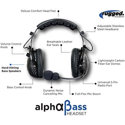 AlphaBass Two Way Radio Carbon Fiber Headset with Premium Bass Speakers (GARAGE SALE)