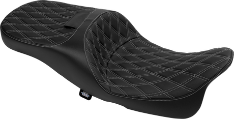 Drag Specialties Seats Extended Reach Freedom Seat for FLT/FLH Models with Vinyl Cover and Double Diamond Silver Stitch, Fits 2009-2025 Harley Davidson FLHX, FLTRX, FLHR, FLHTCU