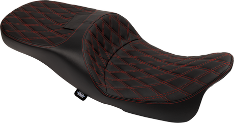Drag Specialties Seats Extended Reach Freedom Seat for Harley FLHX, FLTRX, FLHR, and FLHTCU Models - Vinyl with Double Diamond and Red Stitch
