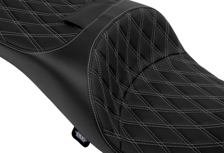 Drag Specialties Seats Extended Reach Freedom Seat for FLT/FLH Models with Vinyl Cover and Double Diamond Silver Stitch, Fits 2009-2025 Harley Davidson FLHX, FLTRX, FLHR, FLHTCU