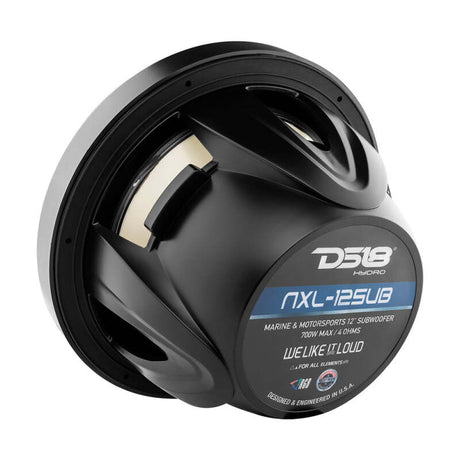 DS18 NXL-12SUB/BK Marine 12-Inch Subwoofer with RGB Lights, 350 Watts RMS, 4 Ohm Single Voice Coil for Powersports Vehicles