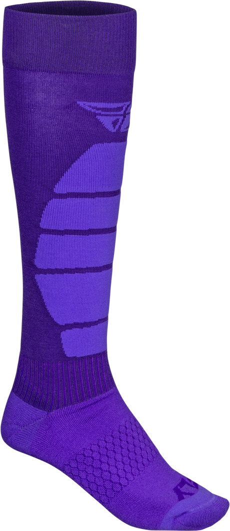 Fly Racing Snow Performance Coolmax Sock Purple Sm/Md - All-Season Motorcycle Riding Sock with Reinforced Toe & Heel, Micro Rib Elastic Comfort Cuff, and Shin Cushion
