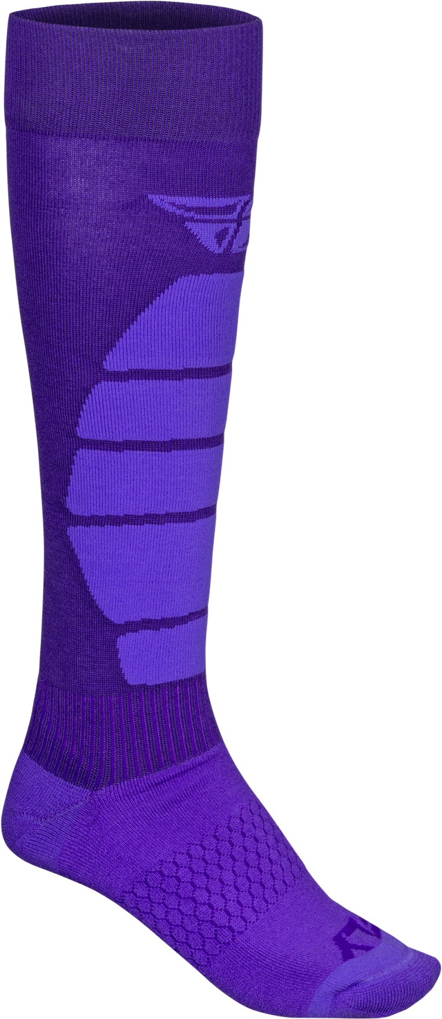 Fly Racing Snow Performance Coolmax Sock Purple Sm/Md - All-Season Motorcycle Riding Sock with Reinforced Toe & Heel, Micro Rib Elastic Comfort Cuff, and Shin Cushion