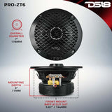 DS18 PRO-ZT6 6.5-Inch Coaxial Loudspeaker – 225 Watts RMS, 4 Ohm, Water-Resistant Mid-Range Speaker for Car Marine Marine Vehicles
