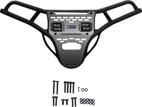 RAVEK Front Bumper/Skid Plate with White Lights - Black - RZR XP 1000 64-317BKL