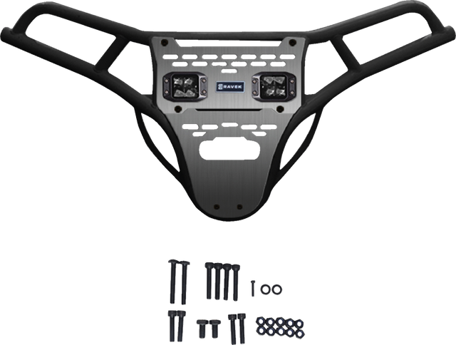 RAVEK Front Bumper/Skid Plate with White Lights - Black - RZR XP 1000 64-317BKL