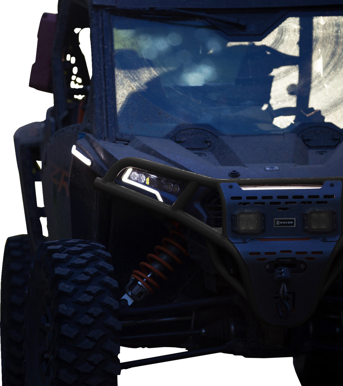 RAVEK Front Bumper/Skid Plate with White Lights - Black - RZR XP 1000 64-317BKL