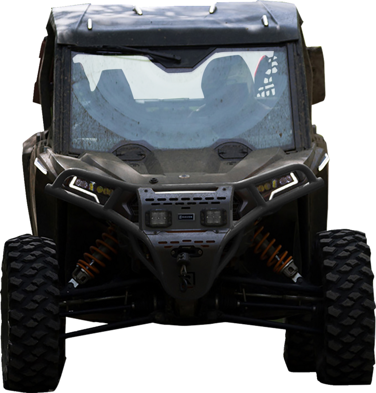 RAVEK Front Bumper/Skid Plate with White Lights - Black - RZR XP 1000 64-317BKL