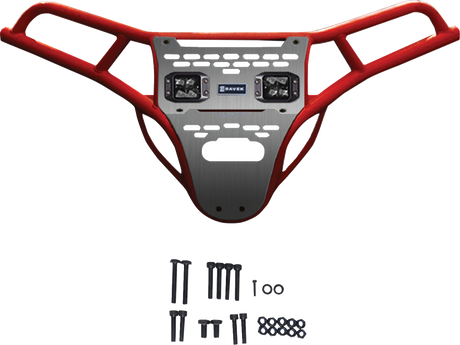 RAVEK Front Bumper/Skid Plate with White Lights - Red - RZR XP 1000 64-317RDL