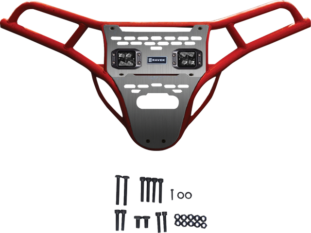 RAVEK Front Bumper/Skid Plate with White Lights - Red - RZR XP 1000 64-317RDL