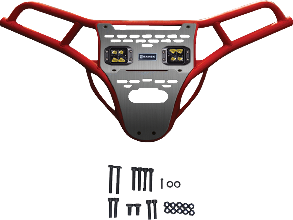 RAVEK Front Bumper/Skid Plate with Amber Lights - Red - RZR XP 1000 64-317RDLA