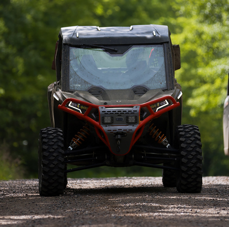 RAVEK Front Bumper/Skid Plate with White Lights - Red - RZR XP 1000 64-317RDL