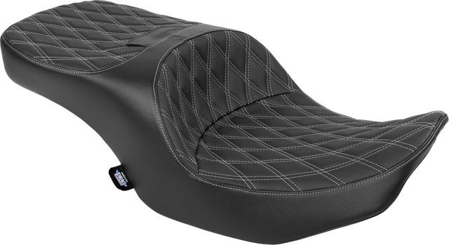 Drag Specialties Seats Forward Position Freedom Seat for Harley FLH/FLT '23-'25 with Silver Double Diamond Stitch